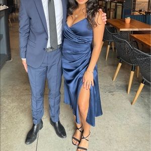 Dark blue satin formal dress